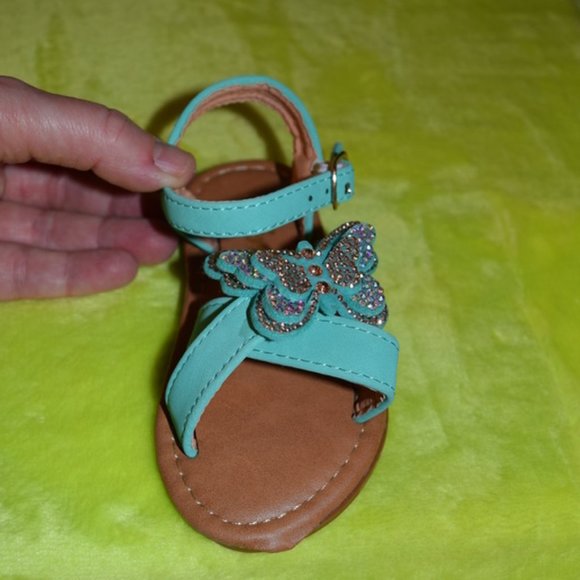 NIB ~ Sweet Turquoise Butterfly Sandal Toddler 3 - Picture 4 of 9
